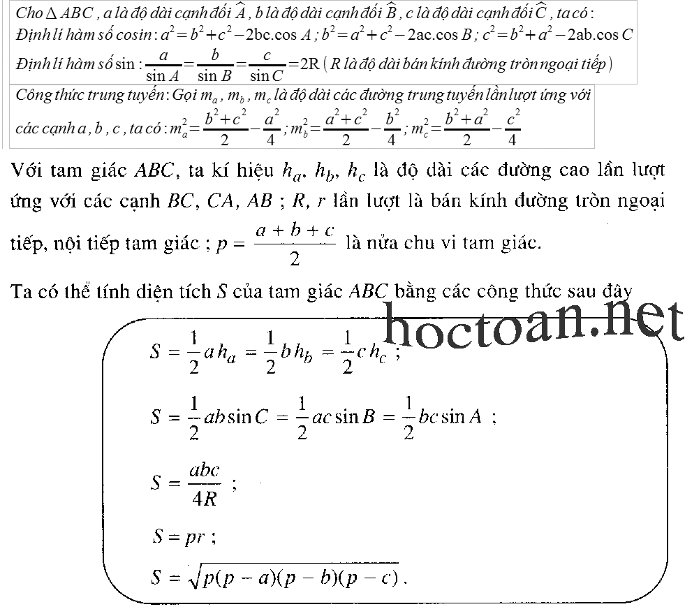 Công thức giải tam giác