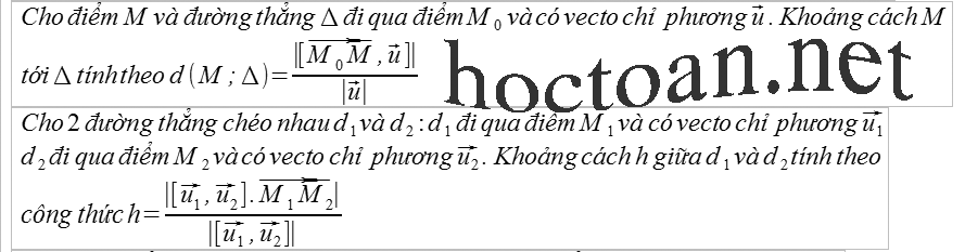 Tính khoảng cách từ 1 điểm tới 1 đường thẳng; Tính khoảng cách giữa 2 đường thẳng chéo nhau