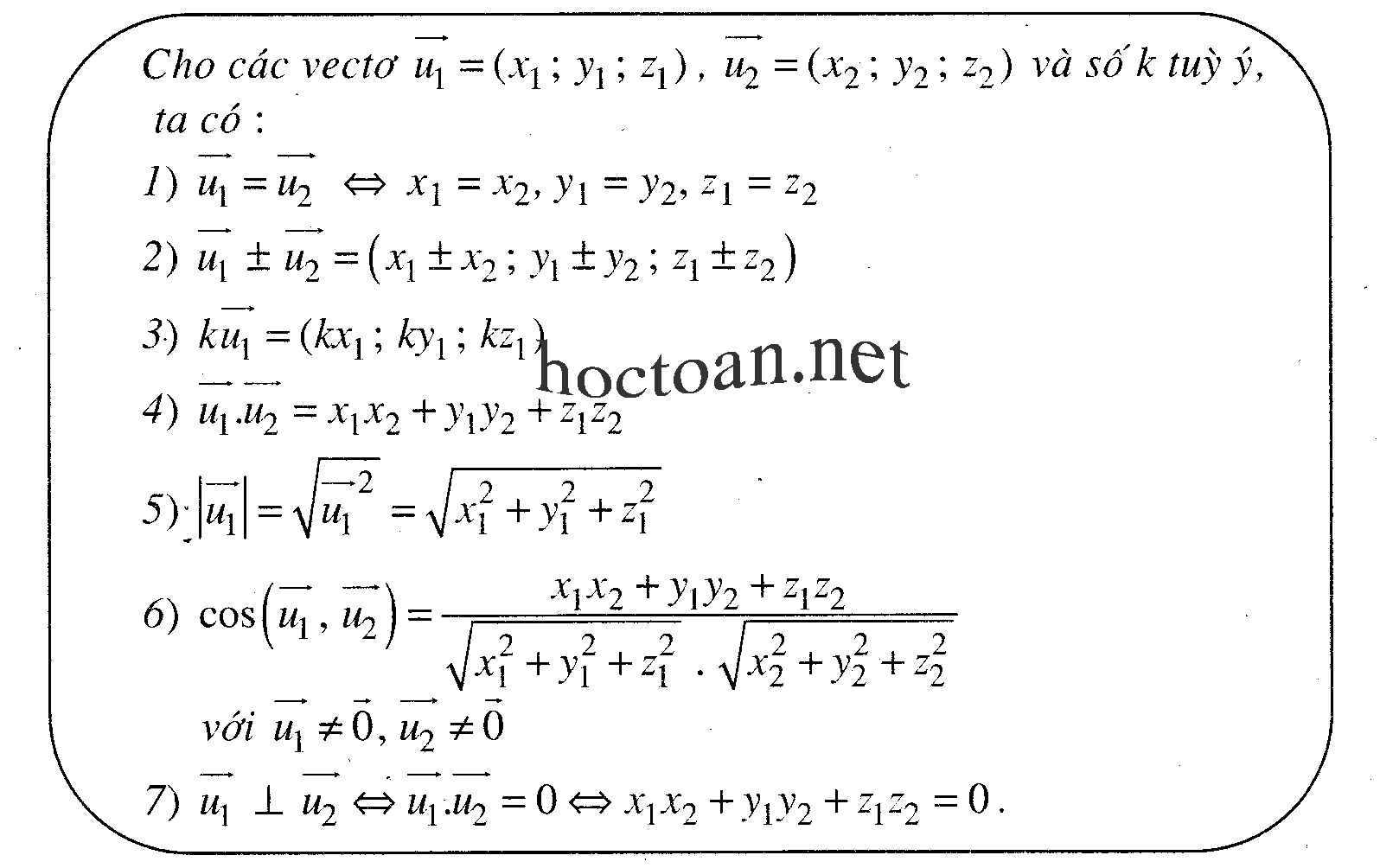 Tính chất về tọa độ của vecto trong không gian