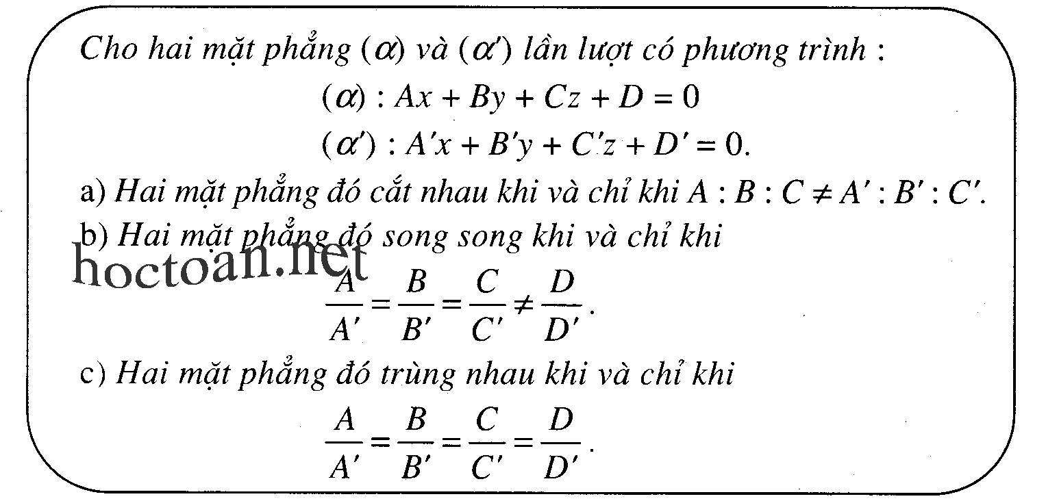 Vị trí tương đối giữa 2 mặt phẳng
