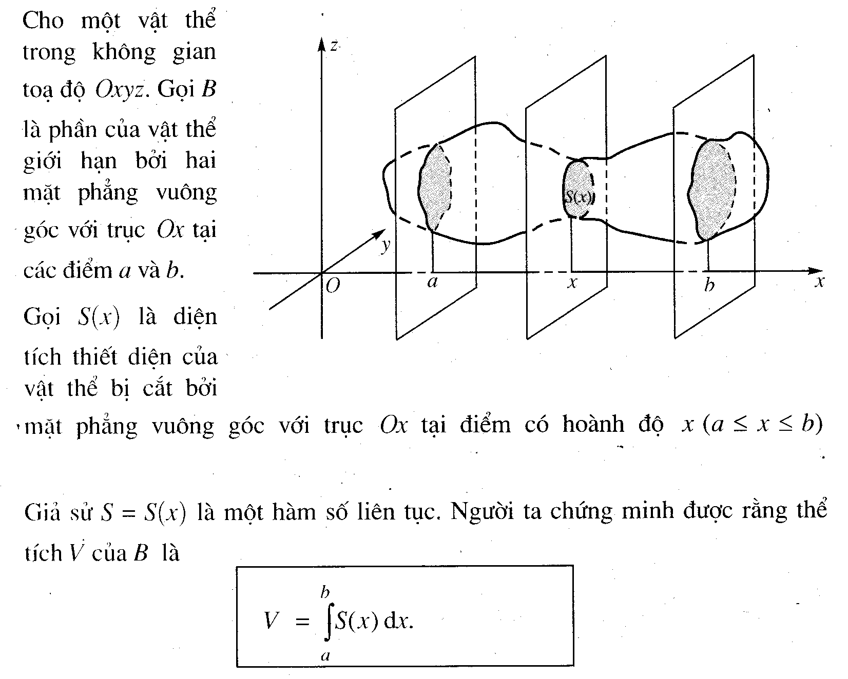 Công thức tính thể tích vật thể theo thiết diện
