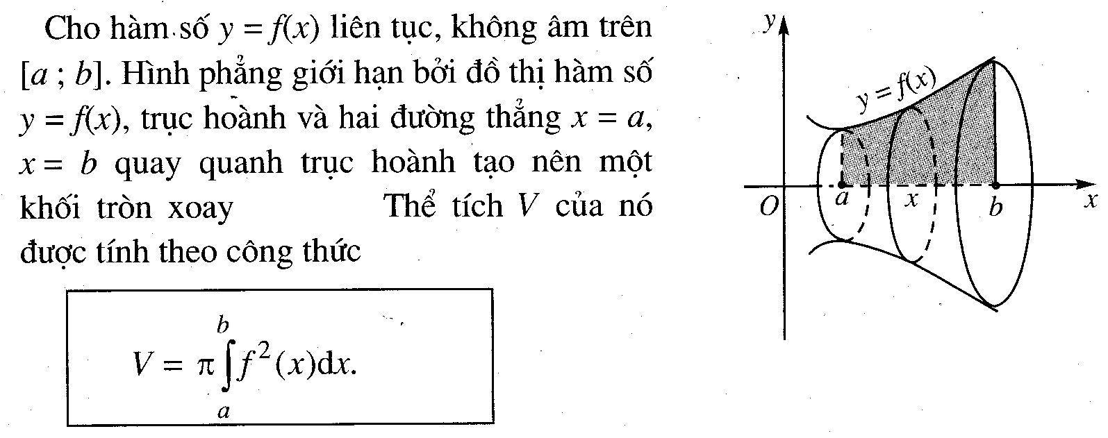 Công thức tính thể tích khối tròn xoay biến x