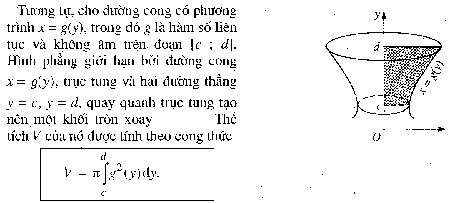 Công thức tính thể tích khối tròn xoay biến y
