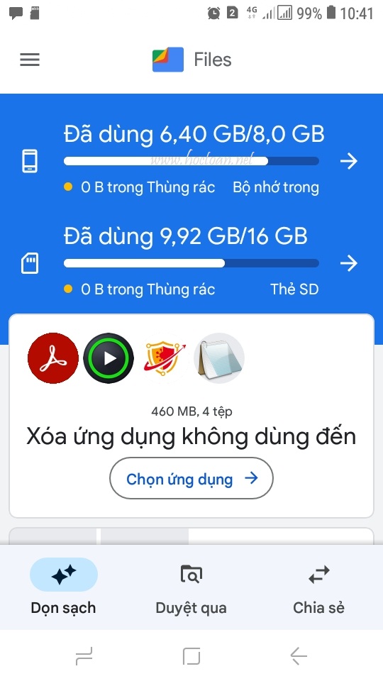 Dung lượng thẻ nhớ điện thoại sau khi khởi động lại