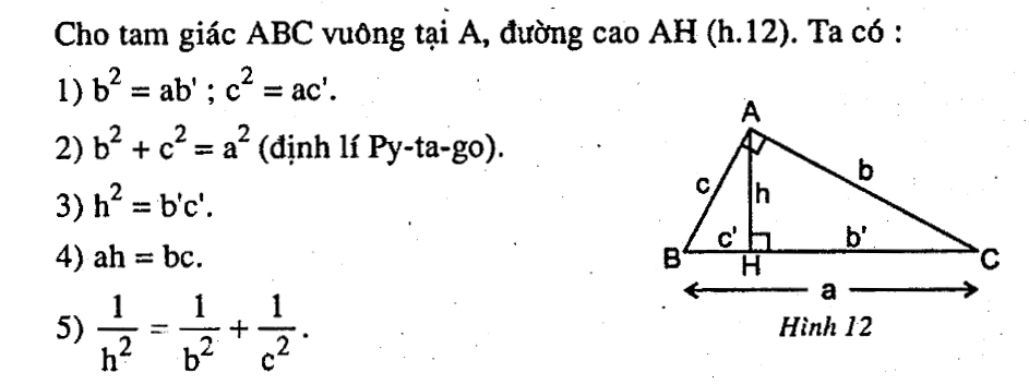 Bảng công thức hệ thức lượng trong tam giác vuông